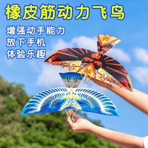 大号鲁班飞鸟飞机拼装儿童蜻蜓橡皮筋动力组装益智户外扑翼玩具
