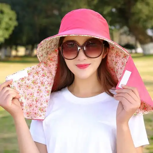 盛世尼曼遮阳帽子女夏天户外骑车防晒帽遮脸沙滩太阳帽大沿可折叠