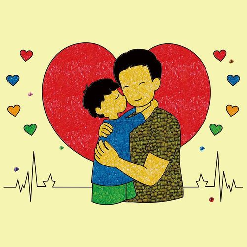 爱的抱抱父亲节男孩子暖心礼物亲子活动五谷粮食粘贴画手工材料包