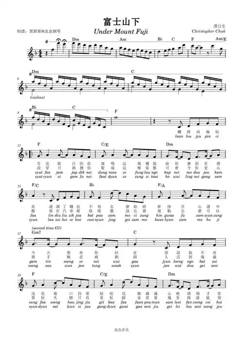 富士山下钢琴谱-陈奕迅-虫虫钢琴