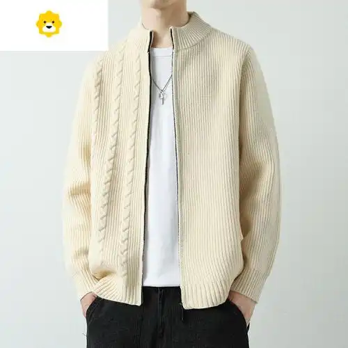 fishbasket开衫男士针织衫宽松帅气纯色潮流休闲外穿毛衣男款季立领