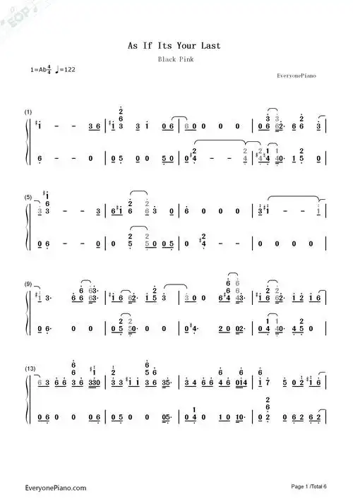 as if its your last-black pink双手简谱预览1