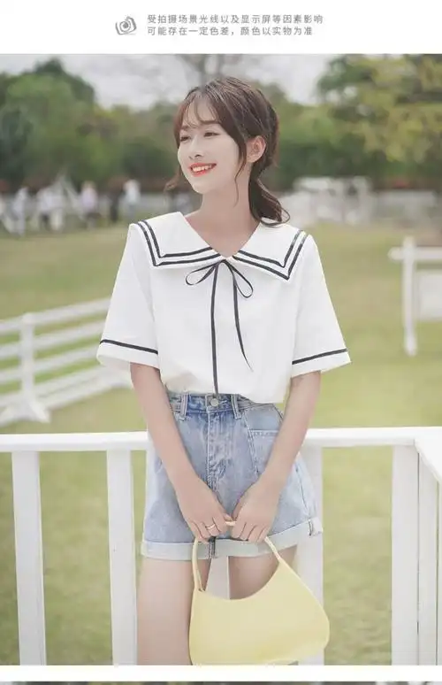 森马官方旗舰日系软妹海军领短袖衬衫女生初中生高中生学生2022夏季