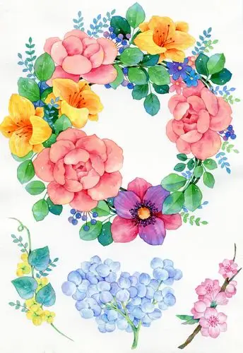 水彩花环