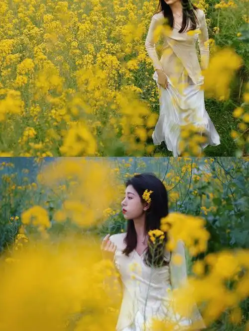 油菜花拍照姿势春天的气息
