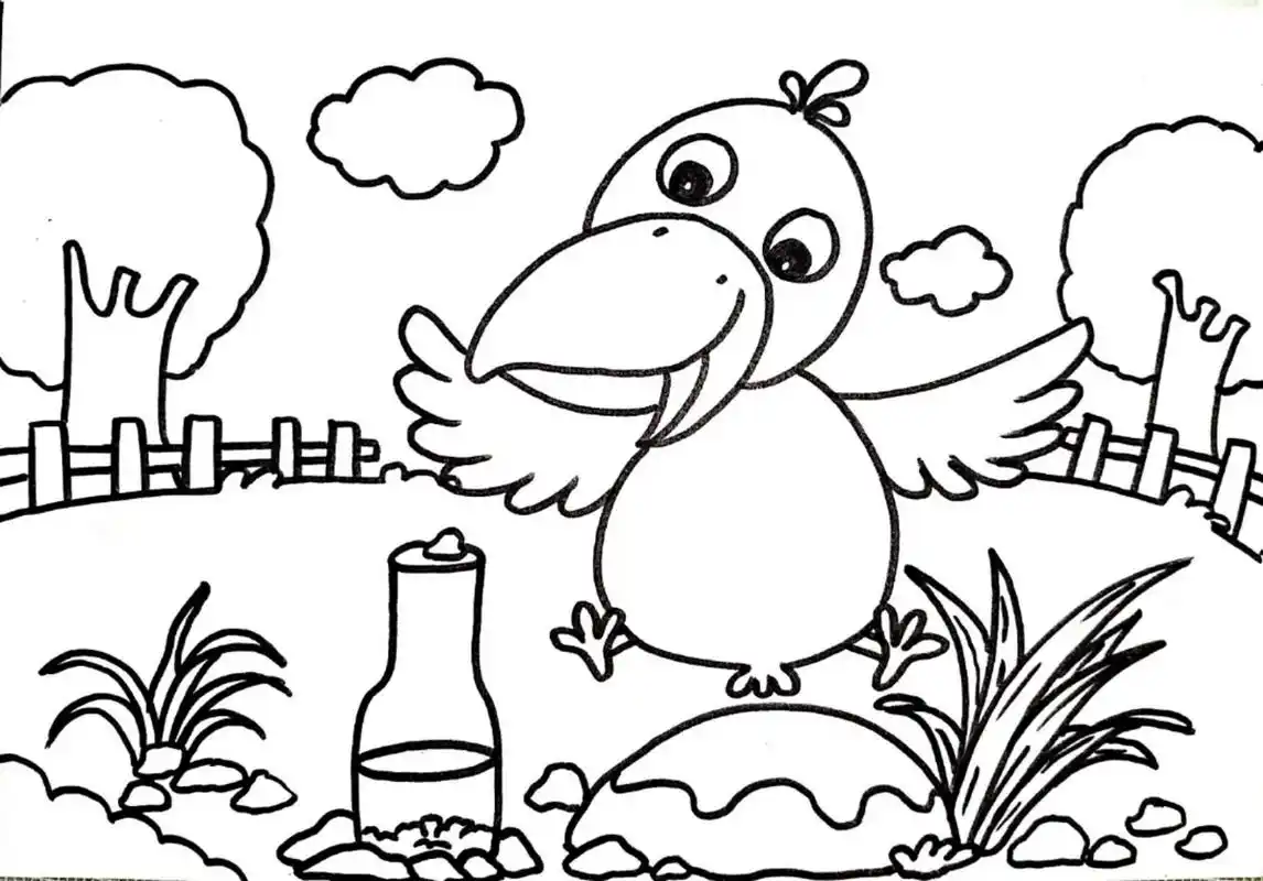 绘本故事 乌鸦喝水 创意儿童画 简笔画 线描