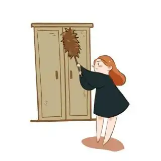 大扫除掸灰尘小女孩可爱手绘风美式卡通png免扣