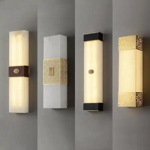 新中式壁灯背景墙客厅装饰灯轻奢书房床头卧室户外防水云石全铜灯