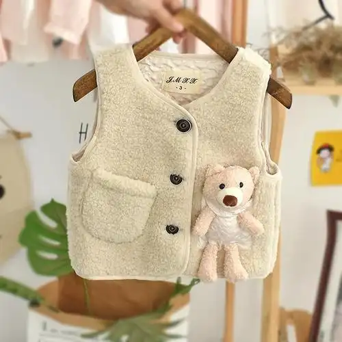 宝宝马甲秋冬女童羊羔毛保暖背心