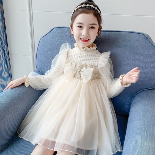 连衣裙女童公主秋冬儿童洋气春秋纱裙9岁小女孩针织连衣裙
