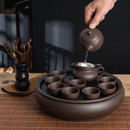 紫砂功夫茶具套装现代家用简约潮汕整套陶瓷茶盘茶壶茶杯泡茶套装西施