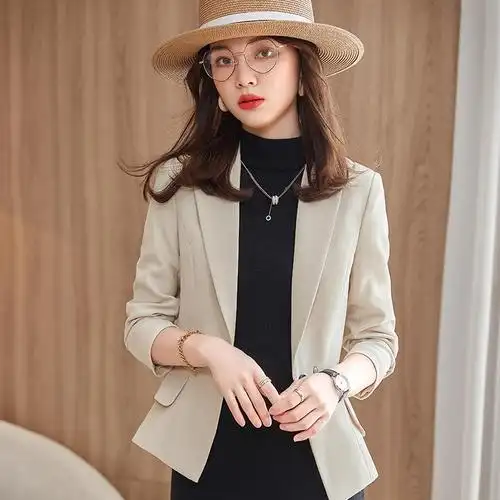 ins西装外套女韩版2021春秋新款宽松气质一粒扣休闲小西服上衣潮市场