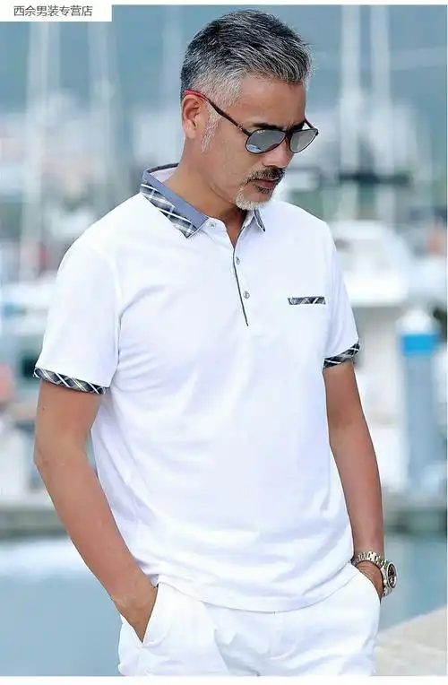 男士老年人穿的夏天的短袖子爸爸t恤中年人宽松中纯棉40-50岁老爸60