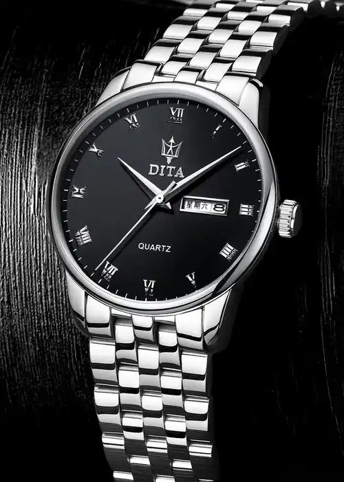 迪塔手表男 表防水时尚潮流休闲真皮精钢带男士腕表学生石英表 sd