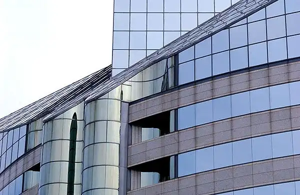 写字楼,弯曲,玻璃,户外