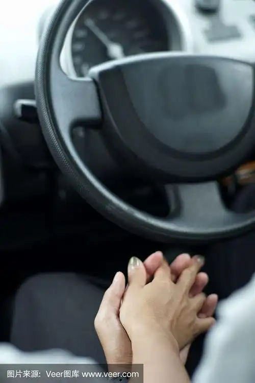 幸福的一对手牵手在车里