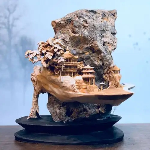 崖柏根抱石根雕办公室禅意家居摆件高端礼品木雕刻山水家居饰品优惠券