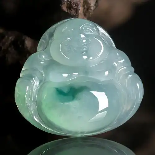 玉佛公拍卖天然a货翡翠冰糯种浅绿开怀大肚笑脸佛公吊坠6.14g