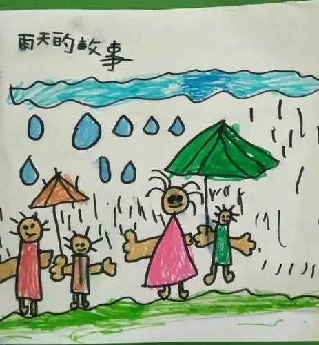 冉庄幼儿园大班2017年3月24日,孩子们绘画《雨天的故事》,他们表现得