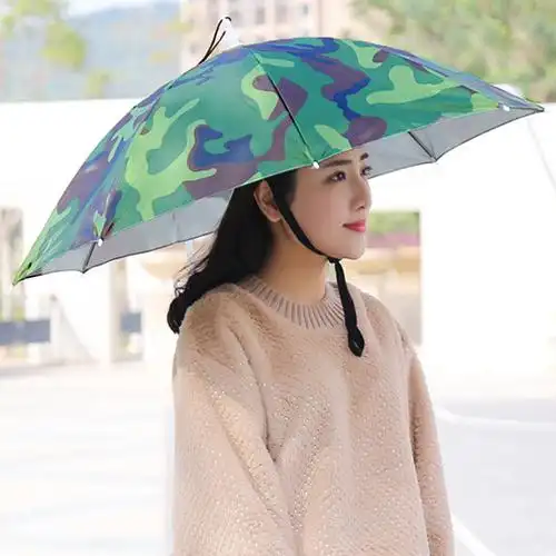 双层防风防雨钓鱼伞帽头戴式雨伞折叠头顶雨伞帽户外遮阳垂钓