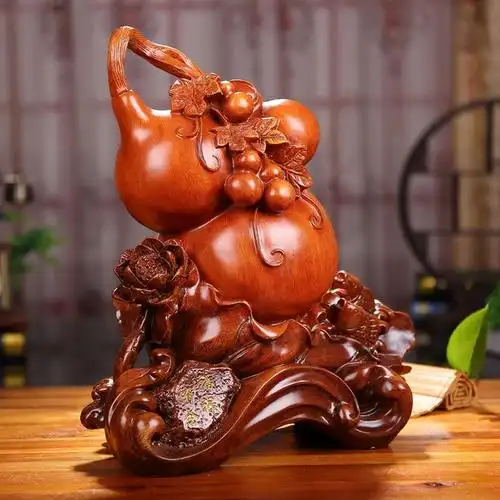 招财木纹葫芦摆件