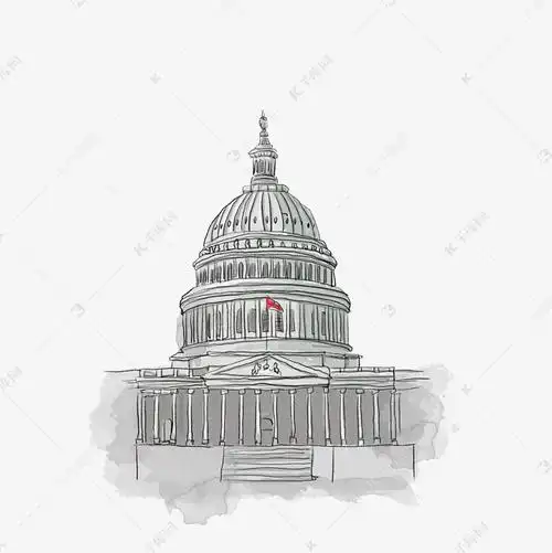 卡通手绘美国白宫