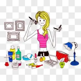 手绘女生在化妆