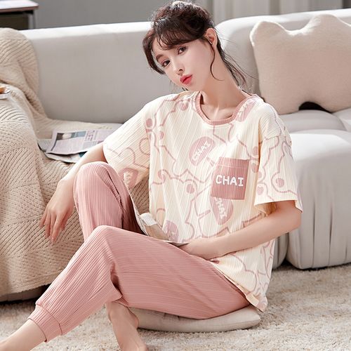 睡衣夏季纯棉短袖长裤冰丝薄款套装全棉可爱睡衣