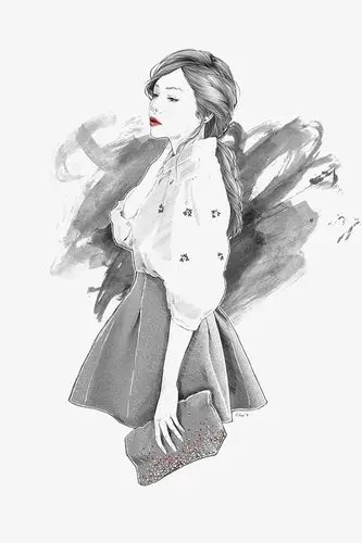 手绘黑白女人免抠素材免费下载_觅元素51yuansu.com