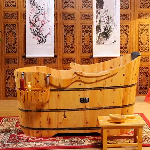 蜀韵金香泡澡木桶 香柏木成人沐浴桶 复古月牙儿洗澡桶 木质浴缸浴盆