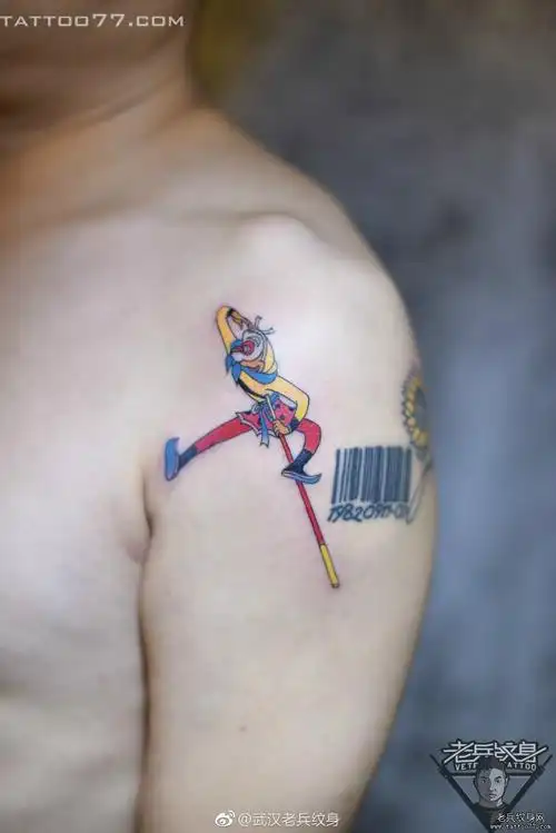 胸口彩色动漫孙悟空刺青作品