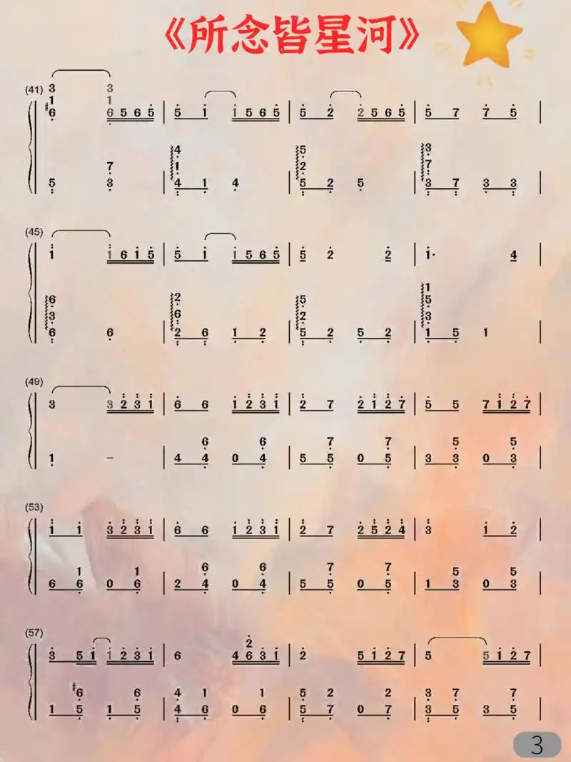 数字简谱 99今天给大家分享《所念皆星河》的简谱,适合自学钢琴以及