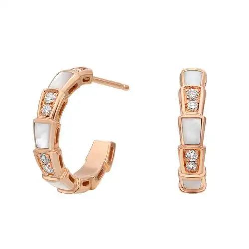 【包税】bvlgari/宝格丽 经典款白贝母18k金玫瑰金带钻 蛇形耳环