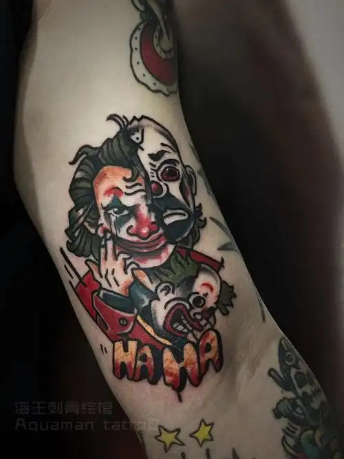 海王刺青|oldschool小丑拼接花臂