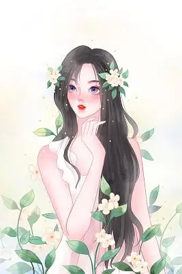 卡通唯美手绘人物插画少女与花草原创插画海报