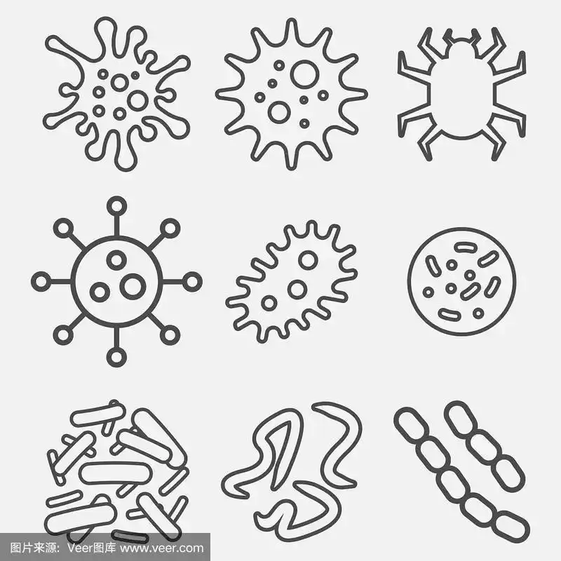 细菌,超级细菌,病毒图标设置在白色背景隔离.矢量插图.