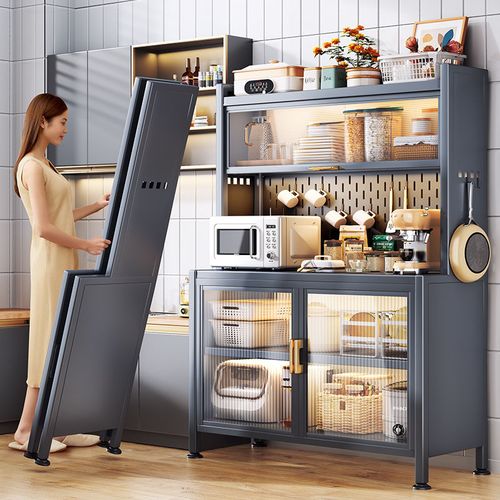 层高可调厨房置物架餐边储物柜落地多层烤箱微波炉安装简单收纳柜