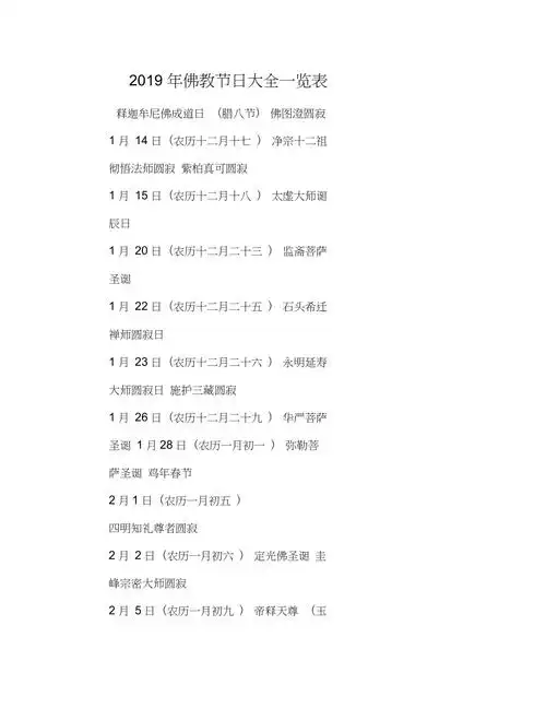 2019年佛教节日大全一览表