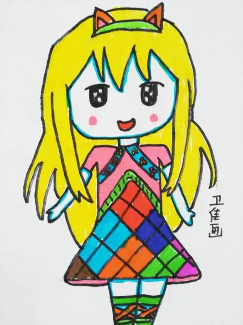 圆梦画室一部初级班2016年动漫人物彩笔画作品