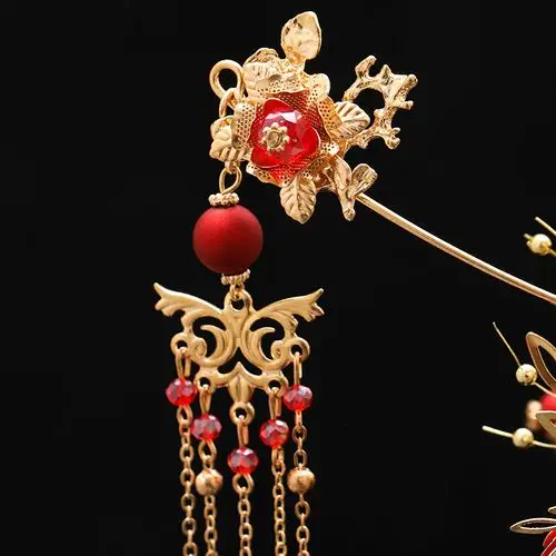 团铭原创新款秀禾头饰 中式古典步摇流苏凤冠结婚秀禾敬酒服配饰