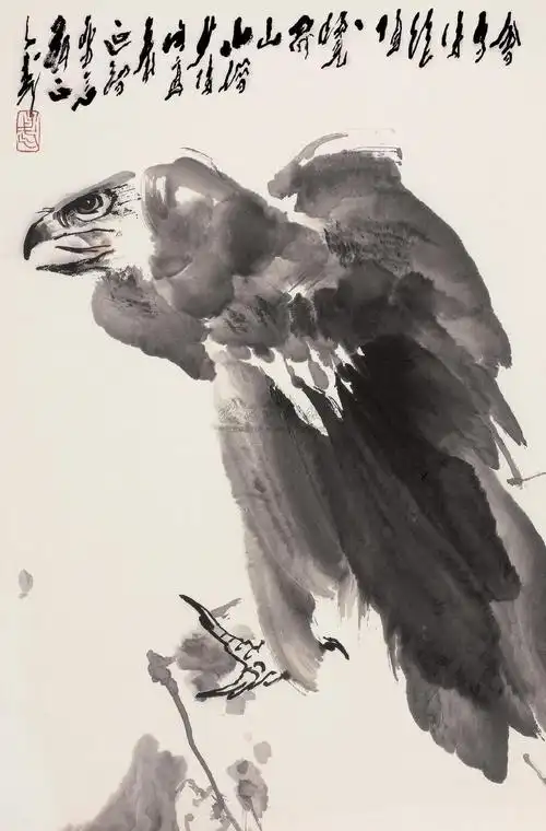0755鹰镜心水墨纸本