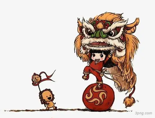 特色舞狮子png素材透明免抠图片节日元素