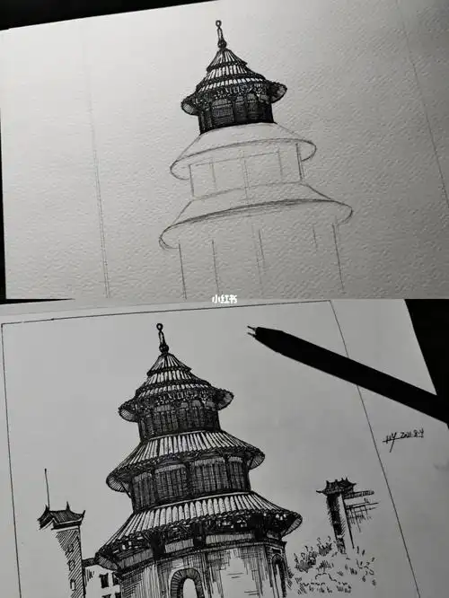 扬州文昌阁_签字笔临摹