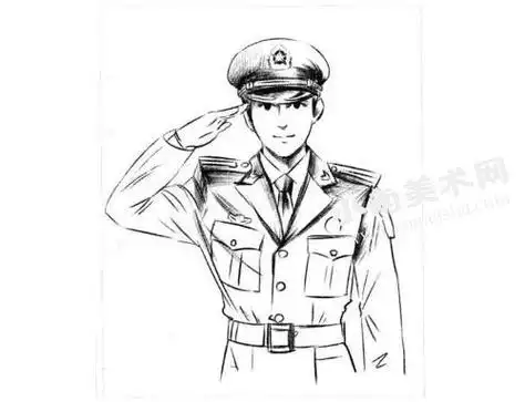 年轻的军人素描画法步骤图示03