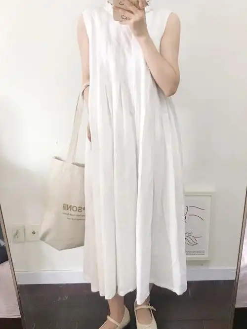 每日穿搭15896白色亚麻连衣裙