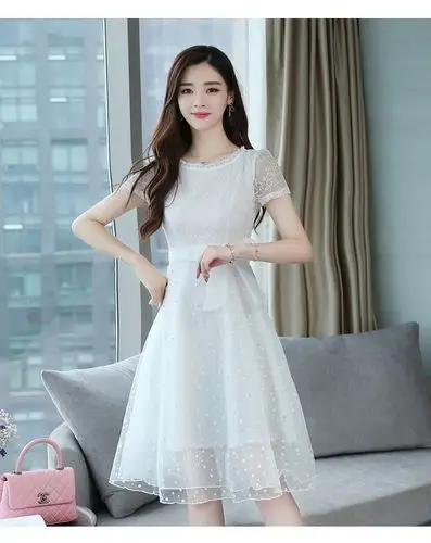 女夏装蕾丝连衣裙女装中长款2020夏季新款夏装修身气质长裙雪纺裙子