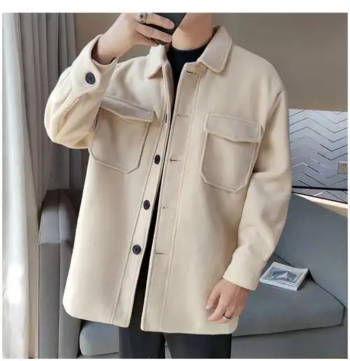 依炫玺品牌男装2021秋冬季新款毛呢大衣中款潮呢料外套休闲男士帅气