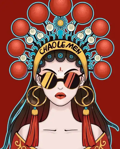 国潮女孩潮流艺术装饰画包装图案设计烫画