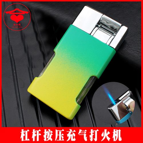 新款杠杆按压打火机充气蓝焰细火可视气仓送男友礼物夜光点烟器潮