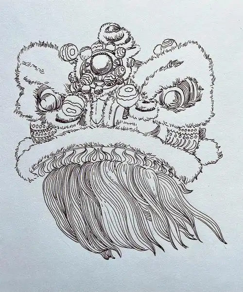 钢笔速写练习舞狮